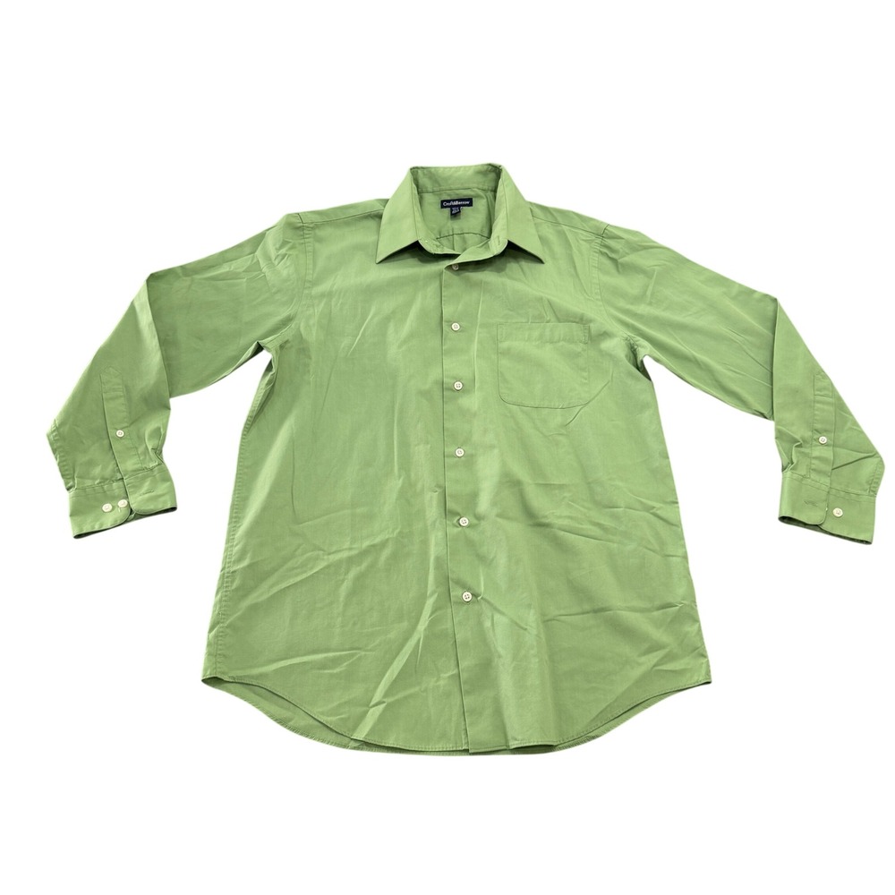 Croft & Barrow Button Up Dress Shirt Mens M 15.5 32/33 Green Long Sleeve Regular